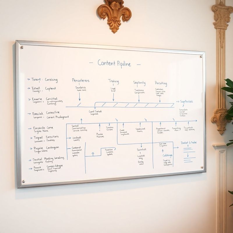 Whiteboard s diagramy obsahového pipeline v azurové barvě